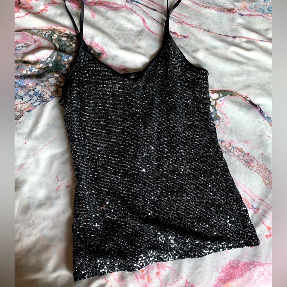 Express dark grey/black sequin tank top